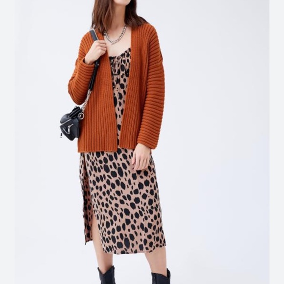 UO Leo Ribbed Open-Front Cardigan - Copper - Picture 3 of 5